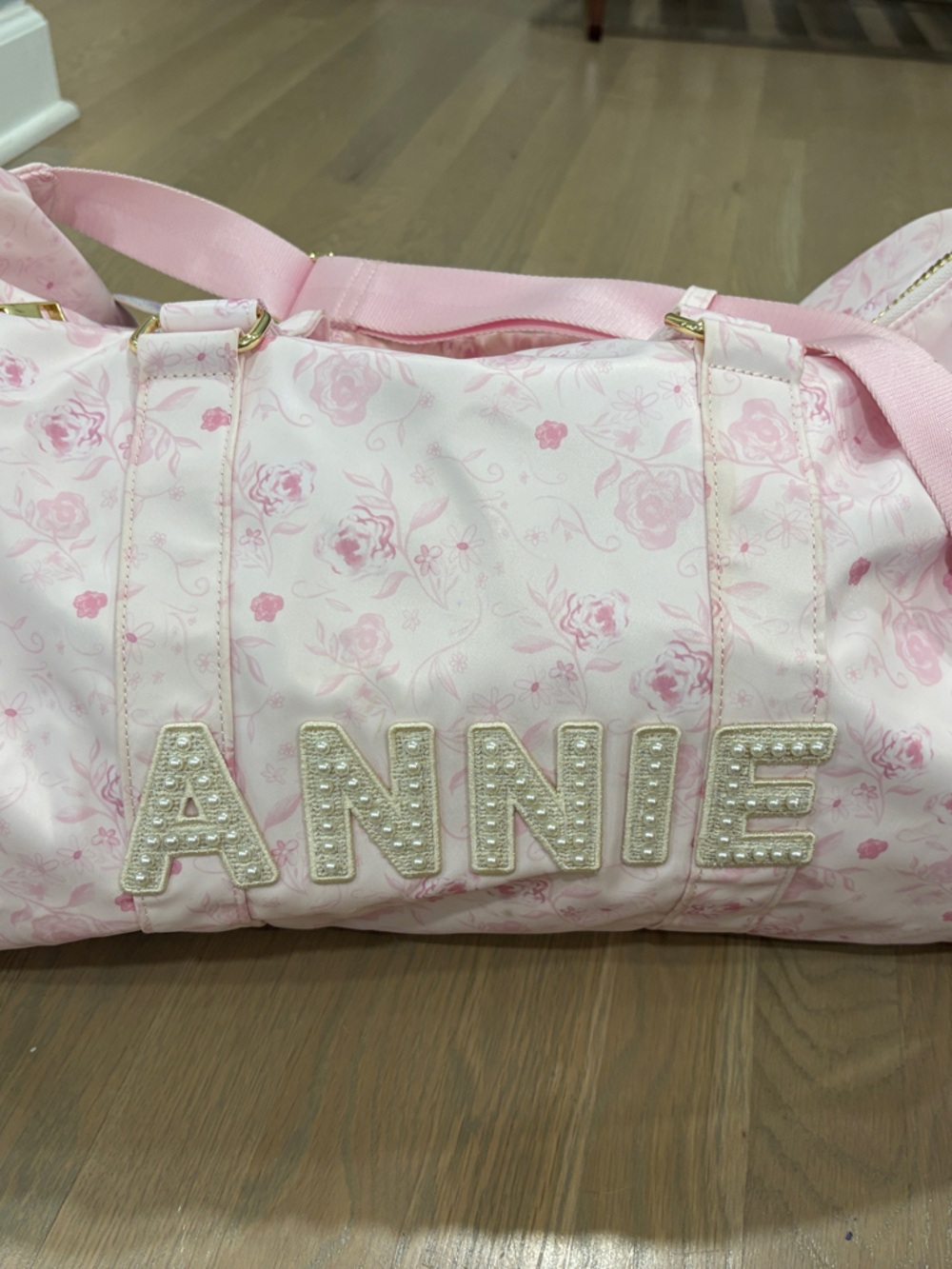 Stoney Clover Lane Pink Floral Annie Pearl-Embellished Travel Duffel